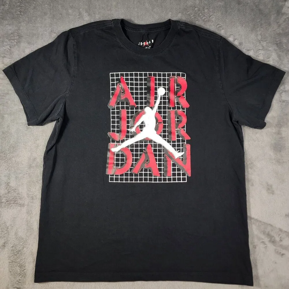 Jordan Men's Extra Large Shirt Graphic Jumpman Logo Red Black Athletic Tee Grid